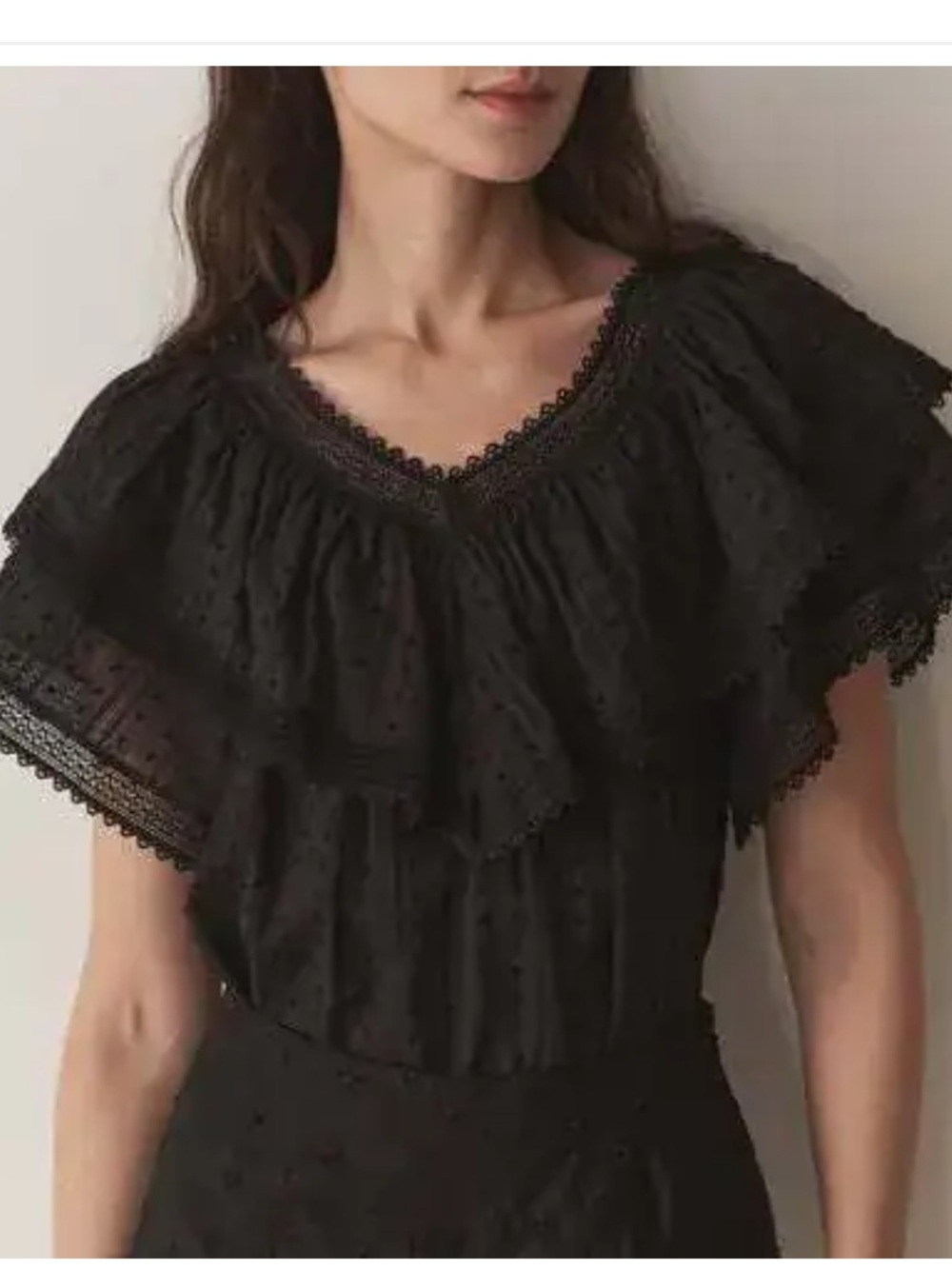 DÔEN Black Cosenza Lace-Trim Top
